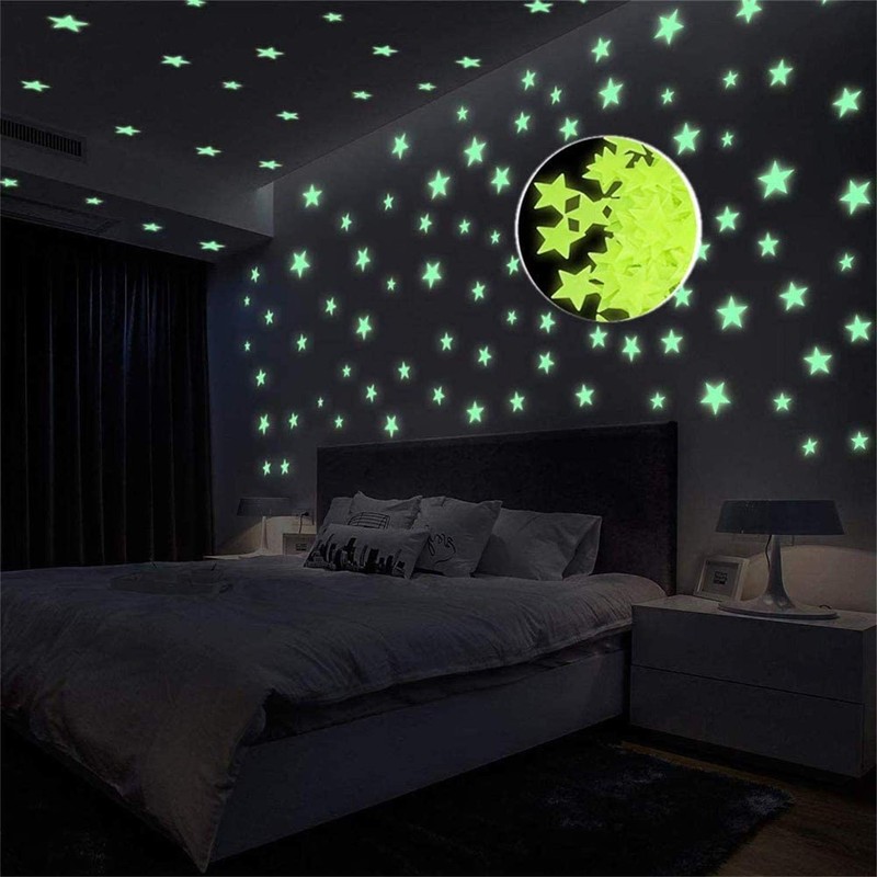 100Pcs Estrellas Fluorescente Pegatinas de Pared Techo Brillante en Oscuridad