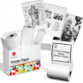 Phomemo M02/M02 Pro/M02S/M03 White Sticker Paper, Black on White Thermal Paper, 50mm x 3.5m, Diameter 30mm, 3-Rolls