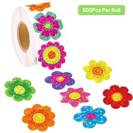 500Pcs Glitter Flower Stickers for Kids Spring Summer Foil Shiny Floral Label Roll Sticker for Envelopes Cards Party Supply Decoration Teacher Reward