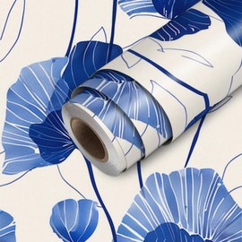 HOMETITUTE Blue Flower Wallpaper Peel and Stick Minimalist Botanical Contact Paper Wall Paper Stick 17.7" x 118.1" Self Adhesive Vinyl for Bedroom Living Room Accent Decor