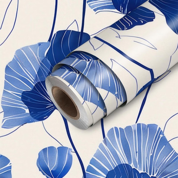 HOMETITUTE Blue Flower Wallpaper Peel and Stick Minimalist Botanical Contact