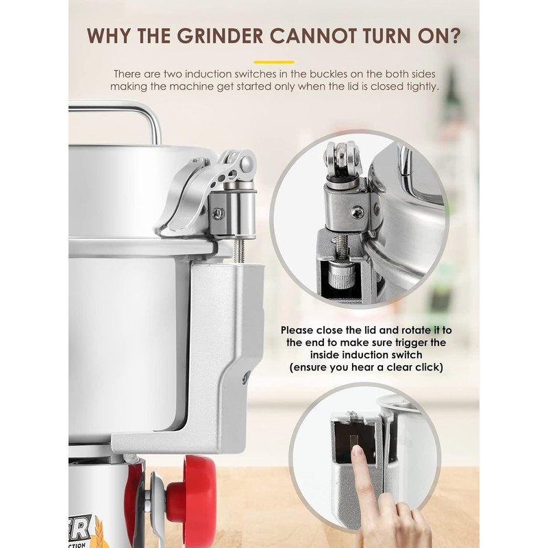 CGOLDENWALL 300g Electric Grain Grinder Mill Safety Upgraded 1500W High-speed