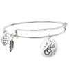 Sterling Silver Love Music Heart Feather Dangle Charm Expandable Bangle