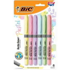 Bic Brite Liner Grip Pastel Highlighters, Assorted Ink Colors, Chisel Tip, 36 Assorted Pastel Highlighters