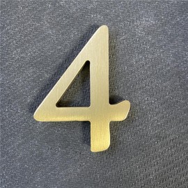 2.6Inch Soild Brass Sticker English Letters, Metal Alphabet Letters Ornament, Wall Self Adhesive Letters and Numbers, House Address Signage, Door Numbers, letters Decor Hardware (Number 4)