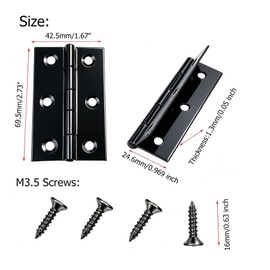 6 Pcs 2.72 Inch Black Matte Cabinet Hinges, Stainless Steel Folding Butt Hinges with Screws for Home Decor Wooden Box Chest and DIY Craft Projects