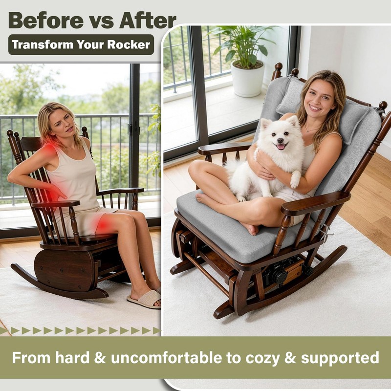 Wingback Rocking Chair Cushion with Neck Pillow High-Density Foam Indoor