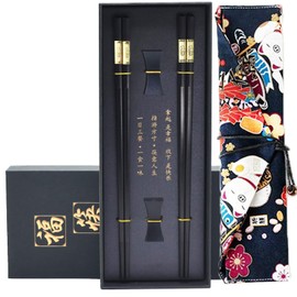 Fiberglass Dishwasher Safe Chopsticks, 2 Pairs Chinese Chopsticks with Holder and Carry Bag, Chopsticks for Eating, Sushi Non-Slip Chopstick Gift Set