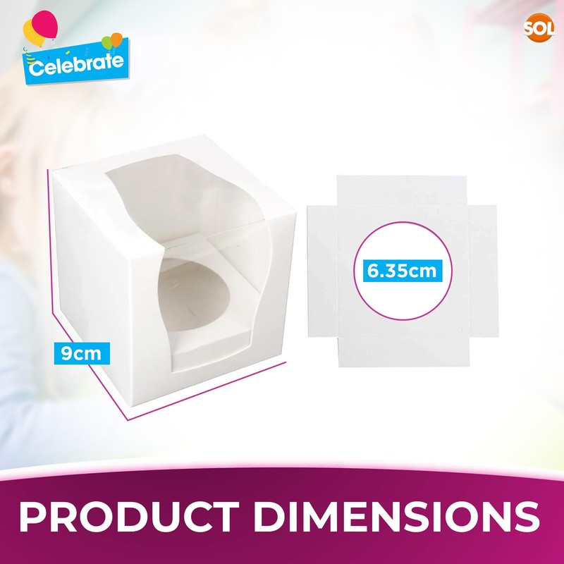 SOL 24pk Individual Cupcake Boxes – 9x9x9cm Boxes with Window