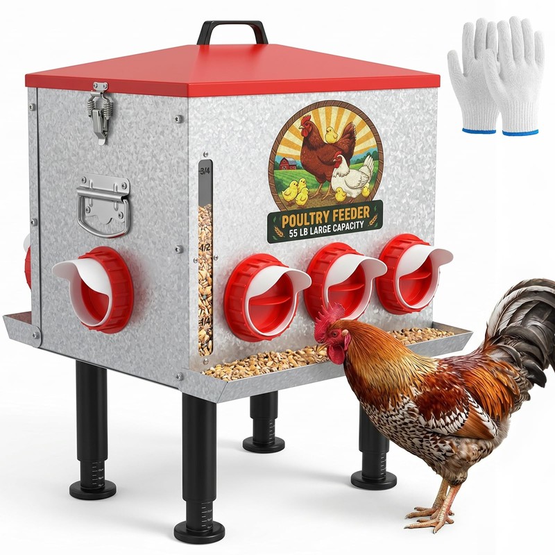 55LB Large Capacity Automatic Chicken Feeder with Window, 8 Feeding
