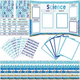 Dispowreath 96 Pcs Science Fair Board Supplies Includes Self Adhesive Science Fair Project Titles Science Subtitles Presentation Bulletin Border Letter Stickers for Classroom Office(Ocean,Blue)