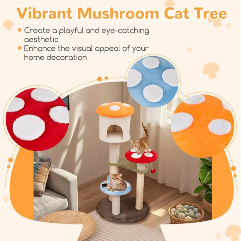 1PC Cute Mushroom Cat Tree with Sisal Scratching Posts Top