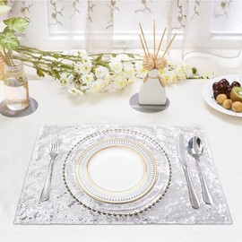Blausky Set of 4 30 x 45 cm Rectangle Place Mats, Sequin Doilies, Glitter Placemats, Double-Sided Non-Slip Placemats, Decorative Placemats for Dining Table Wedding Birthday Party Holiday, Silver