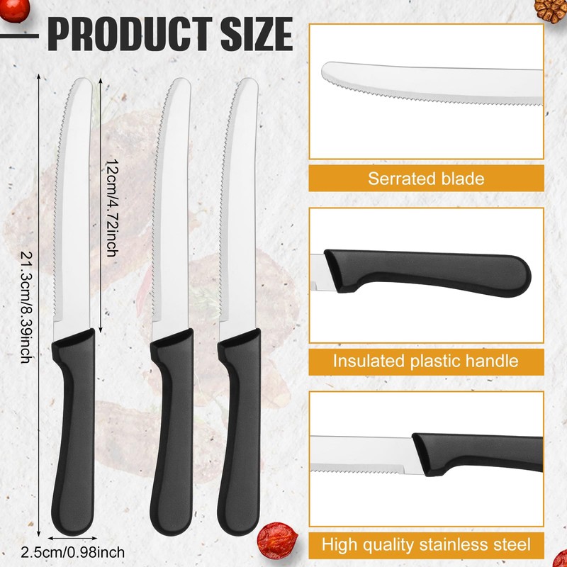 Zhehao 150 Pcs 8.39 Inches Steak Knife Sets Black Steak