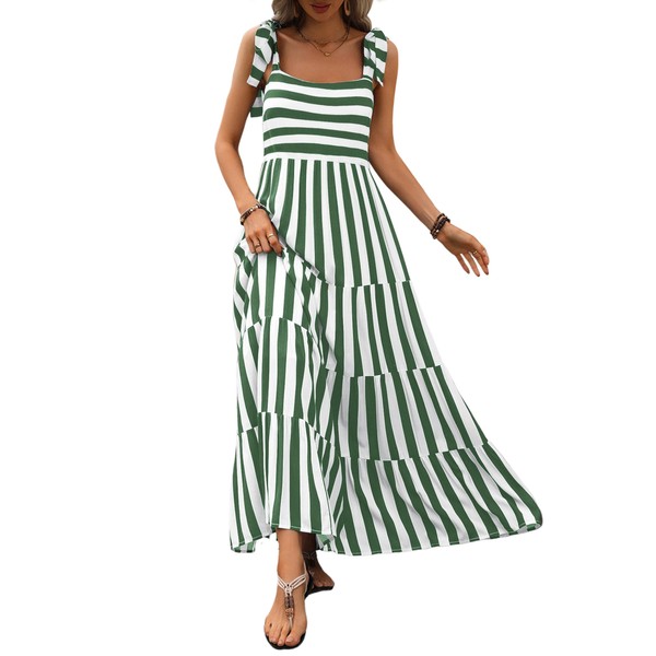 PRETTYGARDEN Women Dresses 2024 Summer Striped Sleeveless Maxi Dress Casual