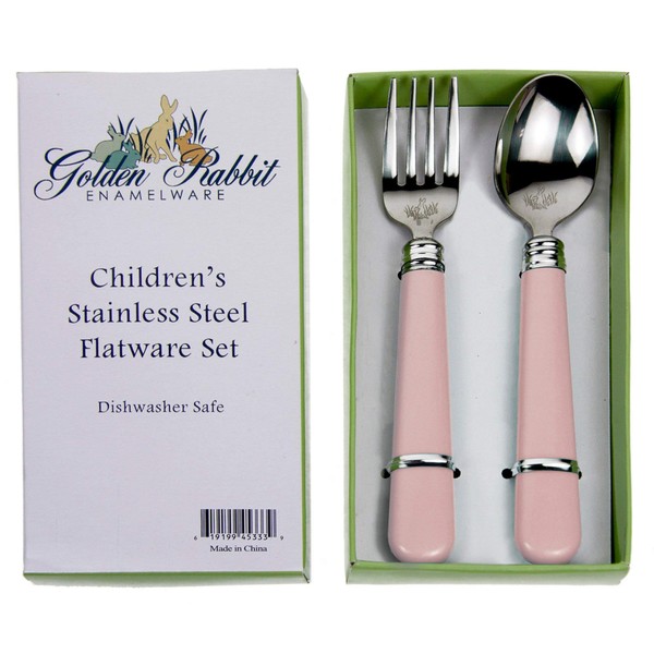 Golden Rabbit Enamelware - Child Fork & Spoon Set - Pink