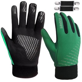 AMRTA Kids Winter Gloves Waterproof with 2 Gloves Clips Full Finger Touch Screen Gloves Warm Outdoor Cycling Gloves for Boys Girls Youth Kids Junior (S, Green)