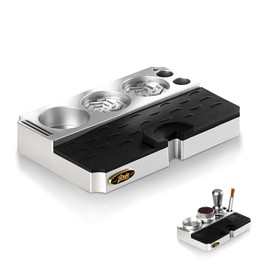 Espresso Tamping Station with Detachable Silicone Cocffee Tamper Mat Compatible with 58mm & 53mm&51mm Portafilters, Coffee Machine Accessories for Home & Commercial Use, Non-Slip Base, (Silver)