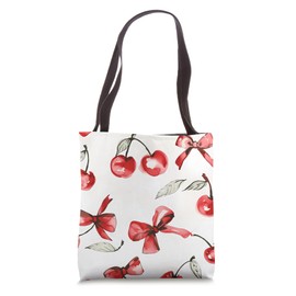Cherry Bows Watercolor Print - Cute Cherry Bow Artwork Tote Bag