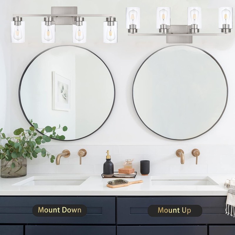 A1A9 4 Light Bathroom Vanity Light Fixtures, Brush Nickel Modern