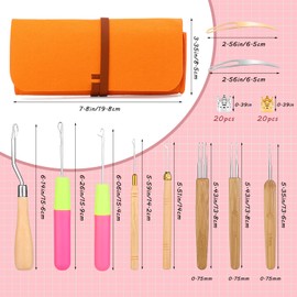 Dreadlock Crochet Hook, 3 Dreadlock Crochet Needle(0.75mm), 5 Different Size Bent Latch Hook, Crochet Needle for Hair Braiding with 40 Dreadlocks Hair Ring and Dreadlocks Tool