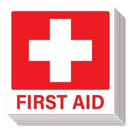 First Aid Stickers 10-Pack | Square 5.5-inch by Sutter Signs