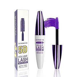 Máscara De Pestañas 5D Morada Para Volumen Y Longitud, 1 Unidad, Resistente Al Agua Y A Prueba De Manchas, Para Pestañas Voluminizadoras, Rizadoras Y 