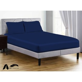 AATH COLLECTION Egyptian Cotton Fitted Sheet 23 CM Deep, 200 Thread Count Single, Double, King, Super King Fitted Bed Sheets, Soft & Fade Resistant (Single, Navy)