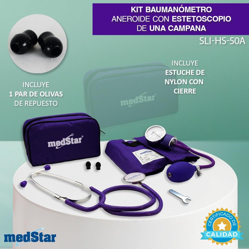 MEDSTAR | Kit Baumanometro Aneroide con Estetoscopio de una Campana
