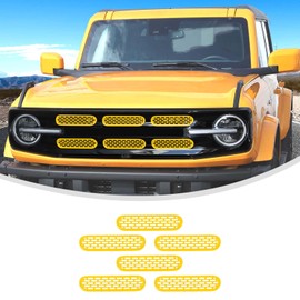 Linskip Oval Grille Inserts Fit for 2021-2025 Ford Bronco, Front Mesh Grille Cover for Bronco Exterior Accessories, Enhancing Vehicle Front Appearance(yellow)