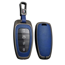 TECART Smart Car Key Case Cover Fits Hyundai Tucson NX4 Ioniq 5 Nexo Sonata Solaris Santa Fe TM DN8 Kona I10 I30 Leather Protective Key Cover Accessories with 4 Button A, black blue