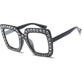 Oversized Square Frame Bling Rhinestone Cat Eye Retro Women Fashion Sunglasses