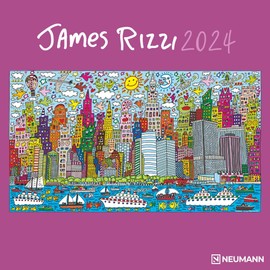 N NEUMANN VERLAGE James Rizzi Brochure Calendar 2024, in Format 30 x 30 cm (30 x 60 Open), Monthly Calendar in Pop Art Style, Art Calendar with Illustrations