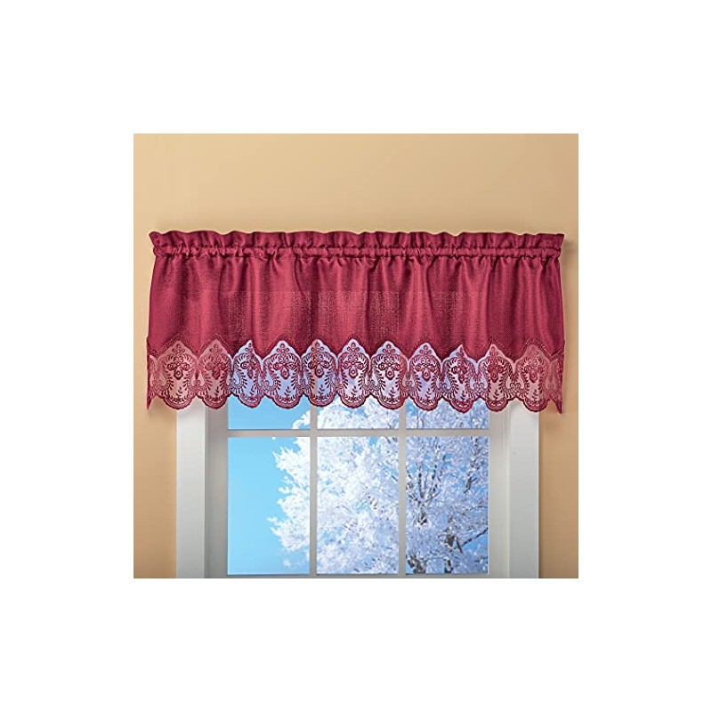 Collections Etc Elegant Lace Border Trimmed Solid-Colored Window Curtain