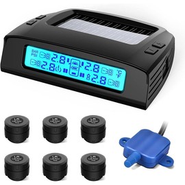 Tymate RV Tire Pressure Monitoring System - M7-3 TPMS Tire Pressure Monitor System(0-87 PSI) with Solar Charger, RV TPMS with 4 sensors & 5 Alarm Modes, LCD Display, Auto Sleep Mode - Size: 6-Sensors