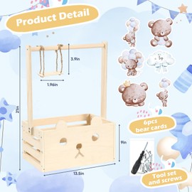 Cinnvoice Baby Shower Bear Gift Baskets with Hanger Rack, Wooden Crate Closet Bear Cards Decoration Crate for Baby Boys Girls Pregnancy New Parent Gifts(Blue,It's A Boy)