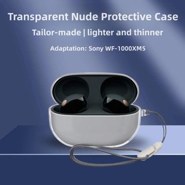 SKPY - Funda protectora transparente anticaída compatible con Sony WF-1000XM5, TPU suave con correa de mano antipérdida para niños, niñas, mujeres, hombres y adolescentes