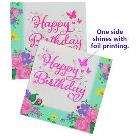 Iconikal Dinner Party Paper Napkins, Happy Birthday Butterfly, 48-Count
