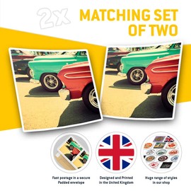 Square Stickers (Set of 2) 7.5cm - Retro American Cars Vintage Motors 46250