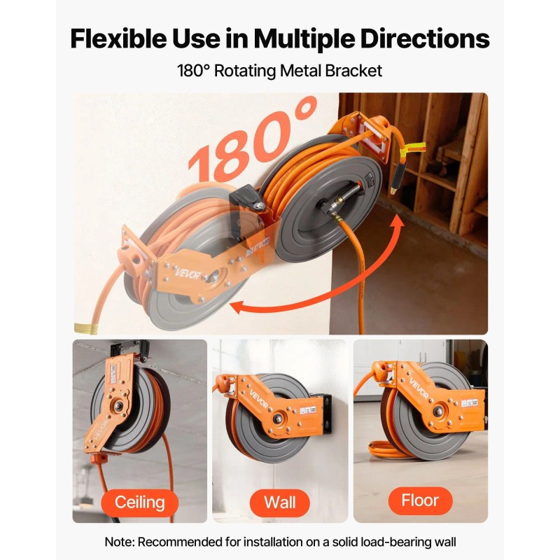 Hybrid 3/8 Inch X 50 FT Auto Rewind Air-Compressor Hose