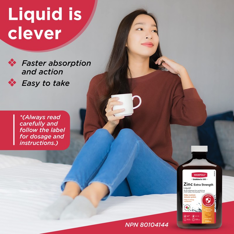 Wampole Zinc Liquid Extra Strength – Fast Liquid Absorption -