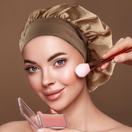 2 Pack Soft and Breathable Satin Bonnet Silk Bonnet, Elastic Wide Band Silk Bonnet Curly Hair Shower Cap Wide-Brimmed Chemo Caps for Sleeping Hair Care Nightcap Silk Hair Wrap