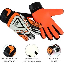 EFAH SPORTS Goalkeeper Gloves for Children Boys Girls Football Gloves with Protection Super Grip Palms (Size 2 Suitable for 4 to 5 Year Old, Black/Orange)