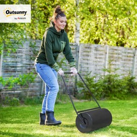 DURHAND Heavy Duty Garden Lawn Roller Tow Water Sand Filled 46L Equipment Manual Push Rolling Drum, Black