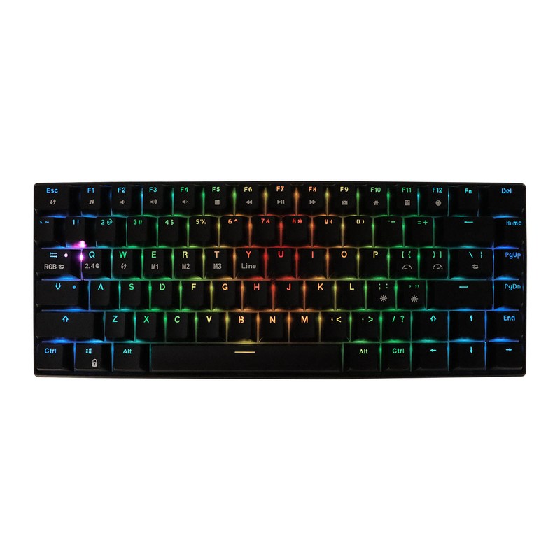 Mechanical Keyboard 82 Key RGB 3 Connection Modes Black Ergonomic
