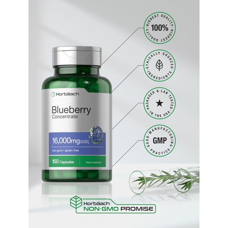 Horbäach Blueberry Extract Supplement | 150 Capsules | Blueberry Concentrate