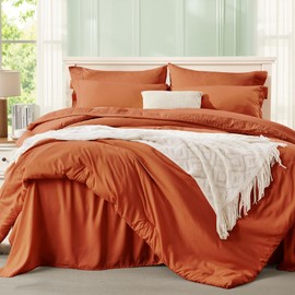 Anluoer Burnt Orange Queen Comforter Set 7 Pieces, Bed in a Bag with Sheets, All Season Bedding Sets with 1 Comforter, 2 Pillow Shams, 2 Pillowcases, 1 Flat Sheet, 1 Fitted Sheet