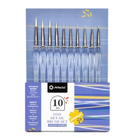 Artecho Detail Brush Set, Fine Point, Art Brushes, 10 Different Sizes for All Skill Levels and Purposes, Watercolor, Oil, Acrylic, Gouache Painting, Nail Art, Premium Nylon Bristles
