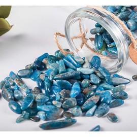 IMALY Blue Apatite Tumbled Chips Stone Polished Crushed Healing Crystal Quartz Pieces Irregular Shaped Stones for Home Decorative Stones Vases Plants Succulents 0.5lb