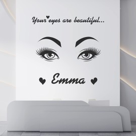 Eyes Motivational Name Decal with Your Name - Vinyl Sticker for Women and Girls - Fashionable Vinyl Decal for Spa, Beauty Salon, Makeup Studio 33.5x35